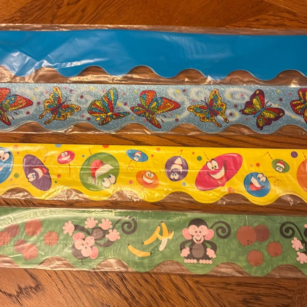 Classroom Bulletin Borders: Solid Royal Blue, Butterflies, Smiley Faces, Monkeys